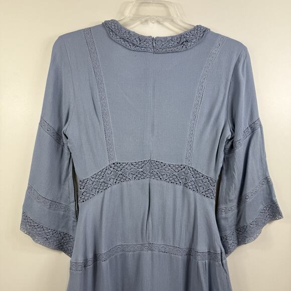 Cottagecore Baltic Born New Blue Mini Dress Medium Lace Trim Flared Sleeve - Picture 12 of 16